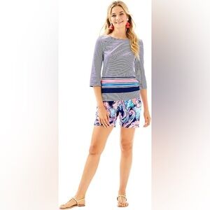 Lilly Pulitzer Waverly Top In True Navy Bayside Stripe Engineered Top, Sz XS